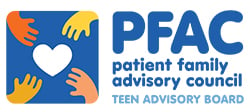 Graphic of four hands reaching for a heart and the words: PFAC patient family advisory council TEEN ADVISORY BOARD