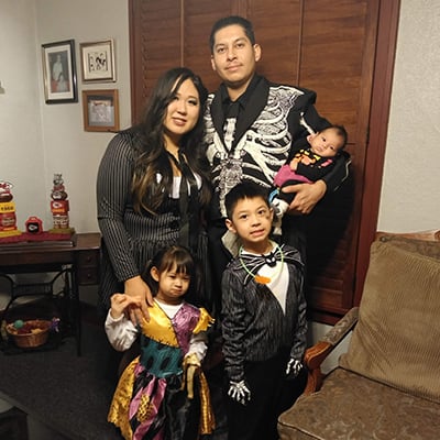 Trang Gonzalez-Nguyen and family wear Halloween costumes from The Nightmare Before Christmas